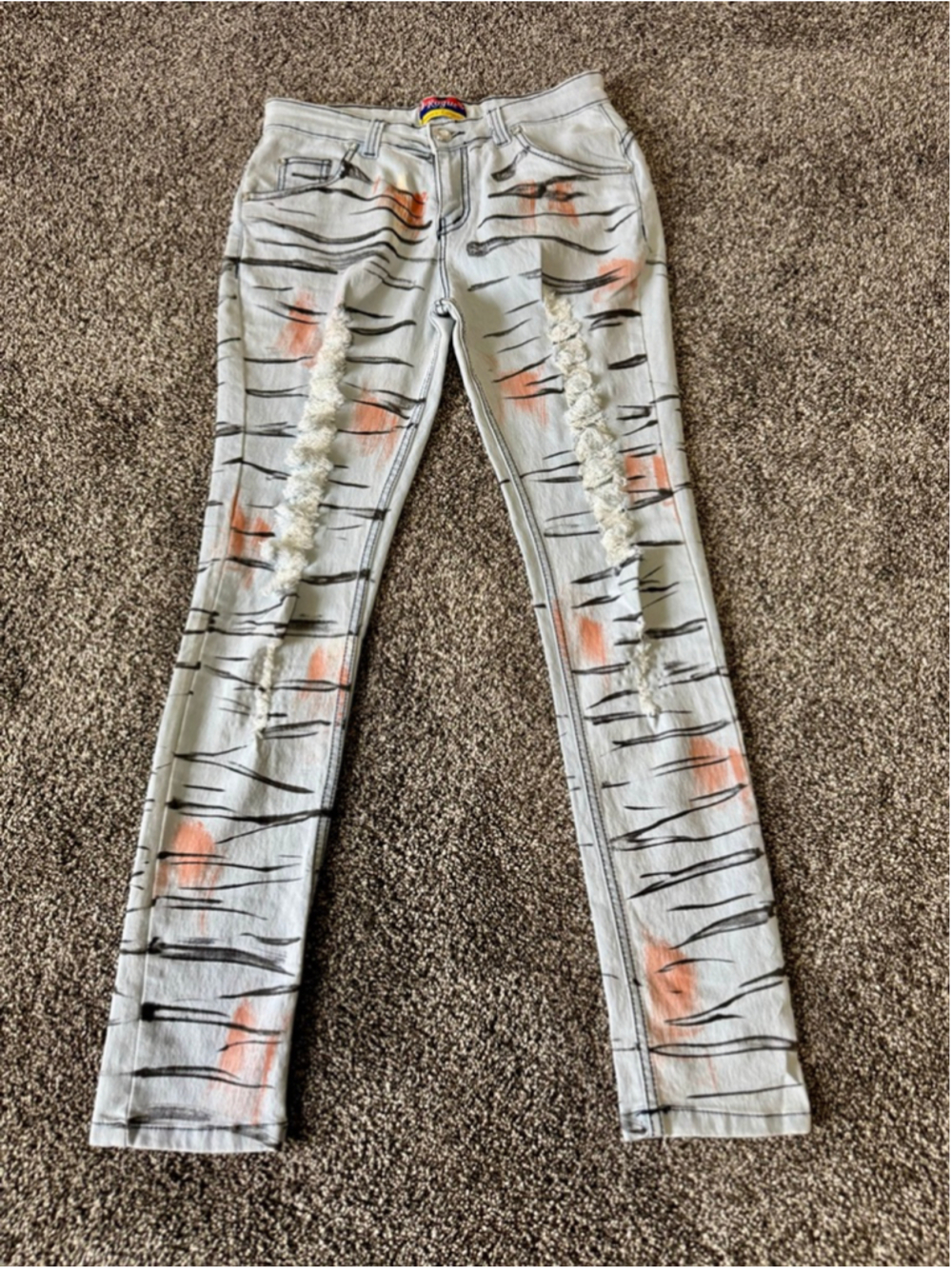 Women's Rogue Light Blue Zebra Striped Distressed Butt Lifting Jeans Size 9 RARE
